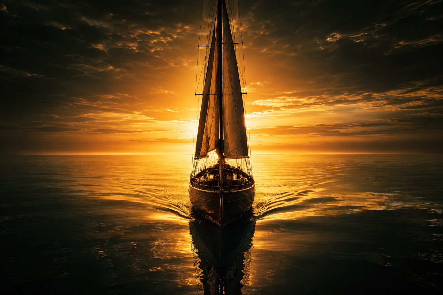 Barco navegando en calma hacia el amanecer: la travesía bien preparada